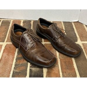 ECCO Brown Leather Lace Up Oxfords Men's 11 Helsinki Bike Toe Shoes